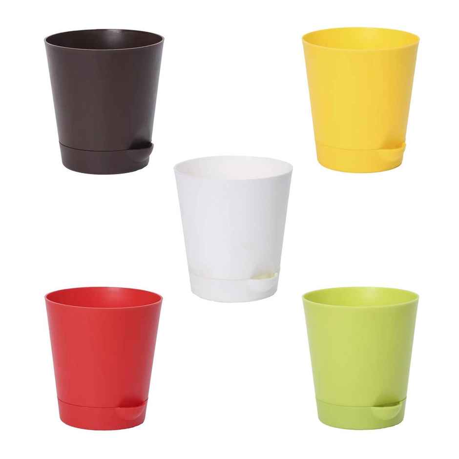 Ugaoo Krish Self Watering Pots For Plants - 4 Inch, Round, Set Of 5 Plant Container Set (Plastic)