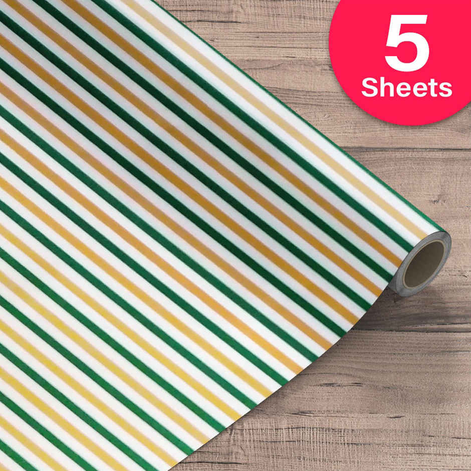 Paperpep Lines Print | Plastic Gift Wrapping Papers | Yellow and Green | 19.75 x 27.5 in