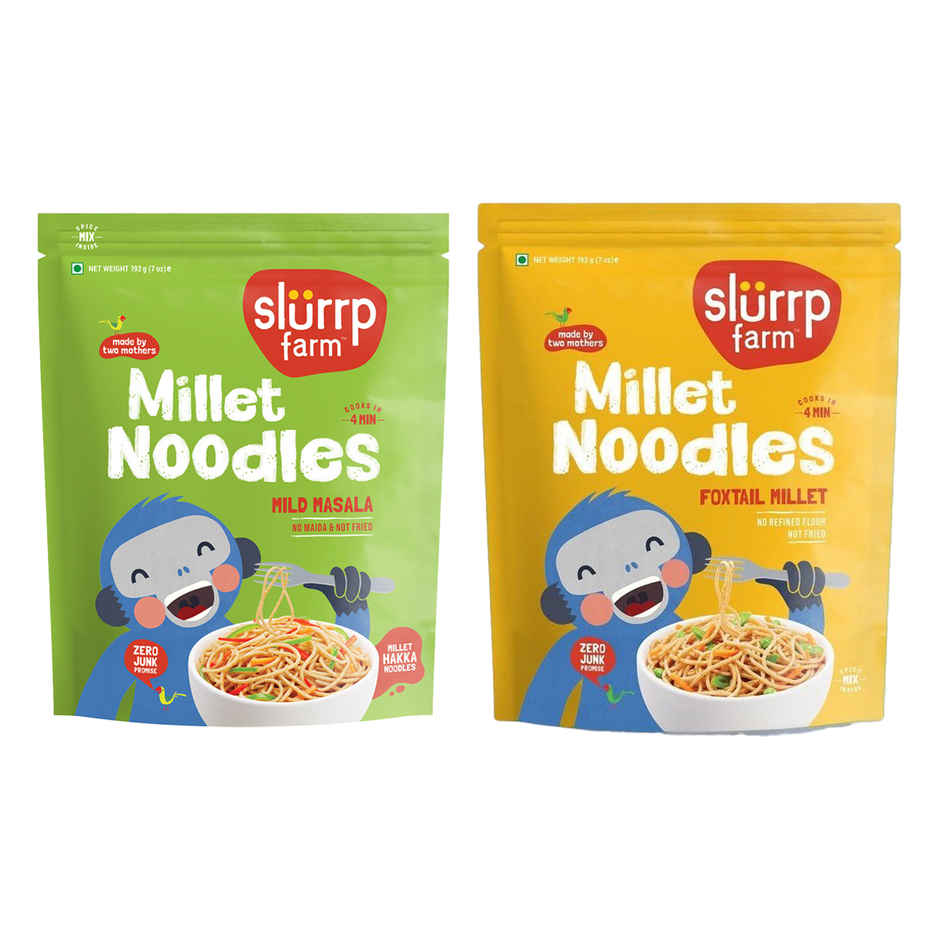 Slurrp Farm Millet Noodles - Mild Masala | No Maida And Not Fried (192g) & Slurrp Farm Millet Noodles - Classic Masala, No Maida And Not Fried (192g) Combo