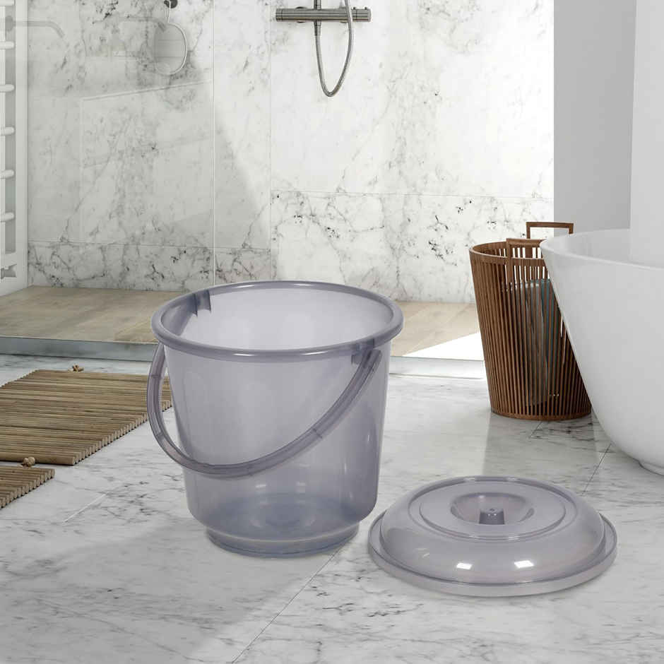 Kuber Industries Tub with Bucket & Mug Bathroom Combo Set|Set of 3|Transparent Gray