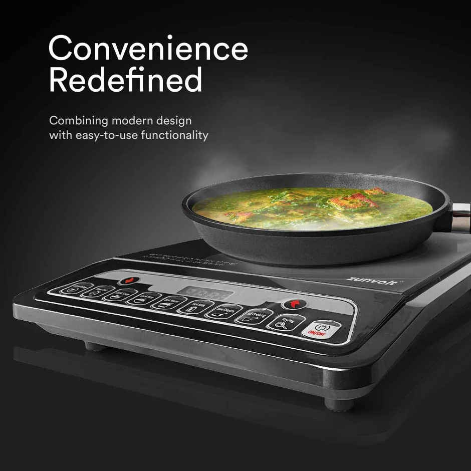 ZunVolt 2000 W Induction Cooktop Push Button, Unbreakable Glass Cooltouch Shockproof - Black