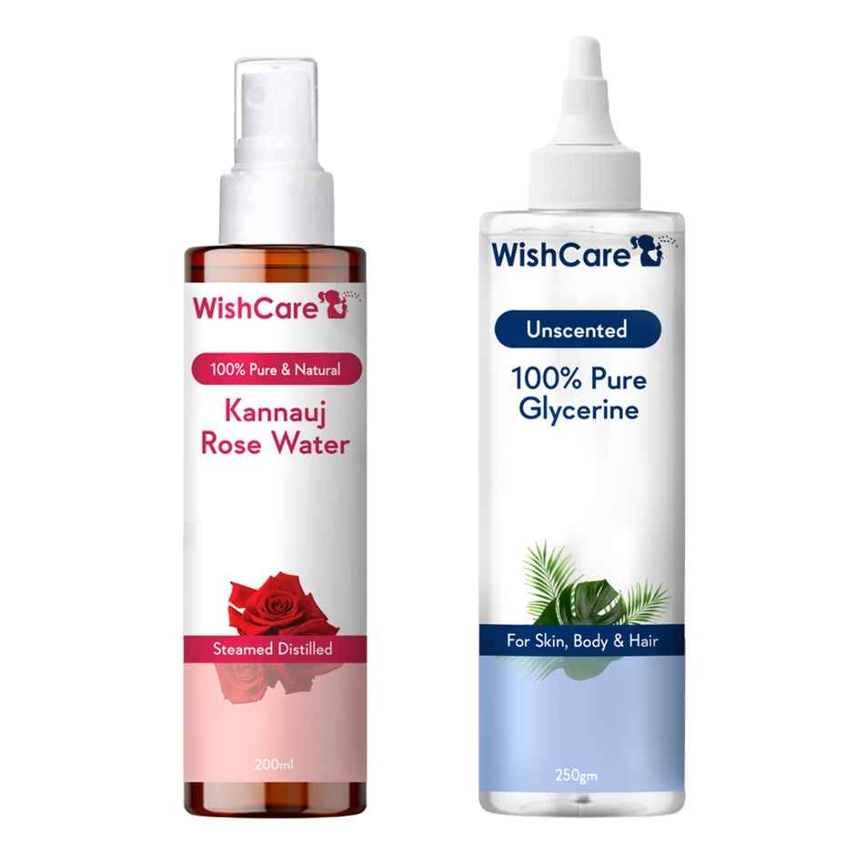 Wishcare Unisex Red Pure  Natural Kannauj Rose Water For Skin, Face  Hair (200ml) & Wishcare Unisex Pure  Unscented Glycerine (250g) Combo