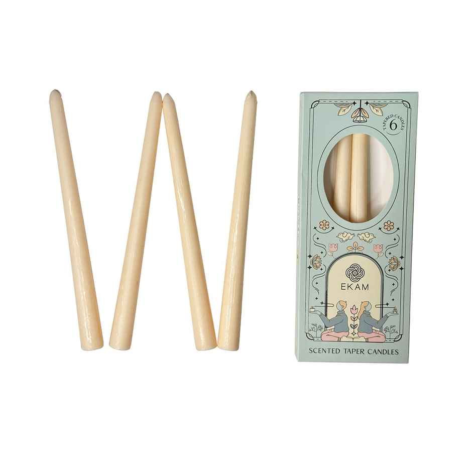 EKAM Scented Taper Candles (6 pcs) Gift Pack | Cedar & Mahogany | 52 g | 6 H Burn | Table Decor