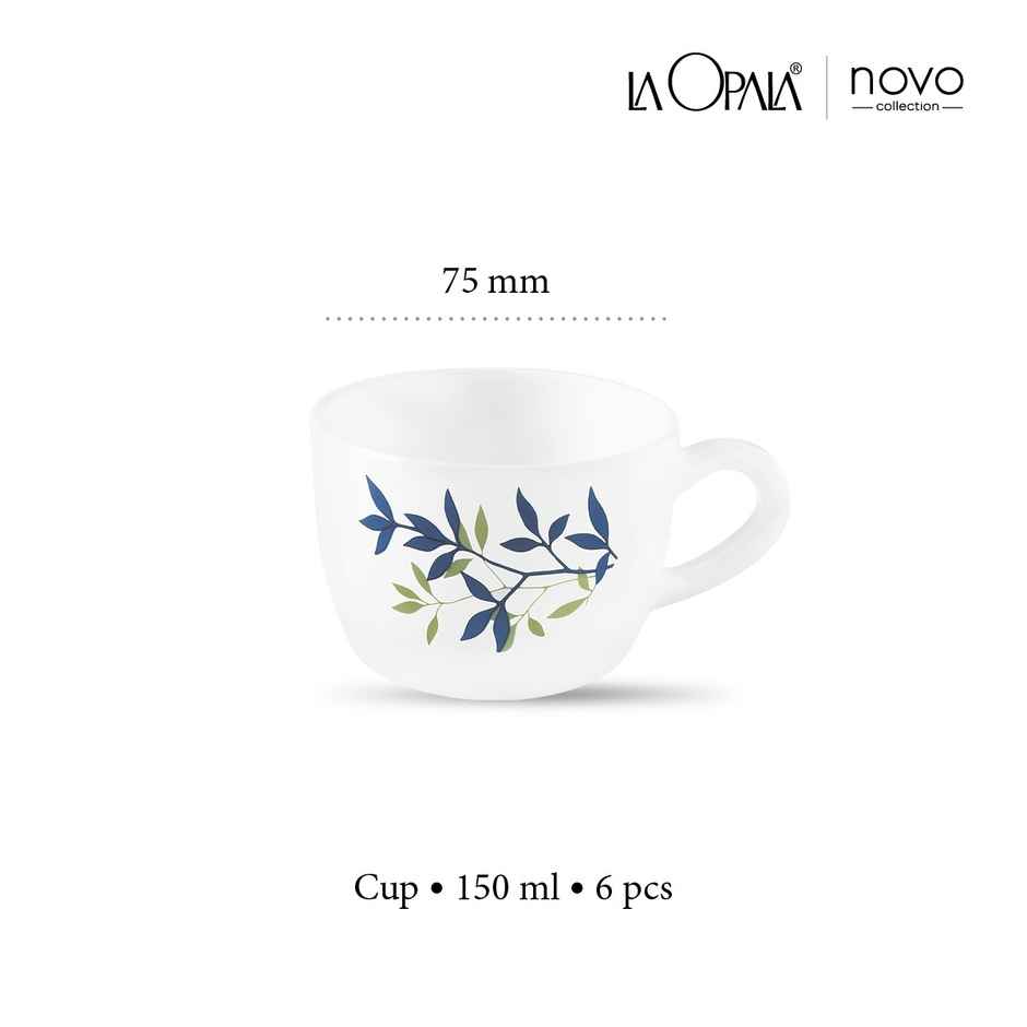 La Opala Novo Princess Cup Set | 150 ml Set of 6 | Silken Charm Opal Glass Cups | White