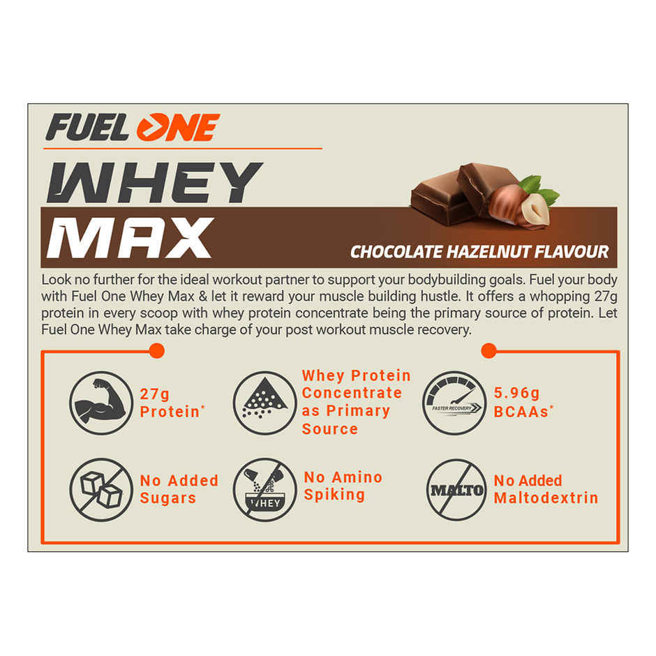 FUELONE Whey Max Protein Powder Chocolate | Hazelnut