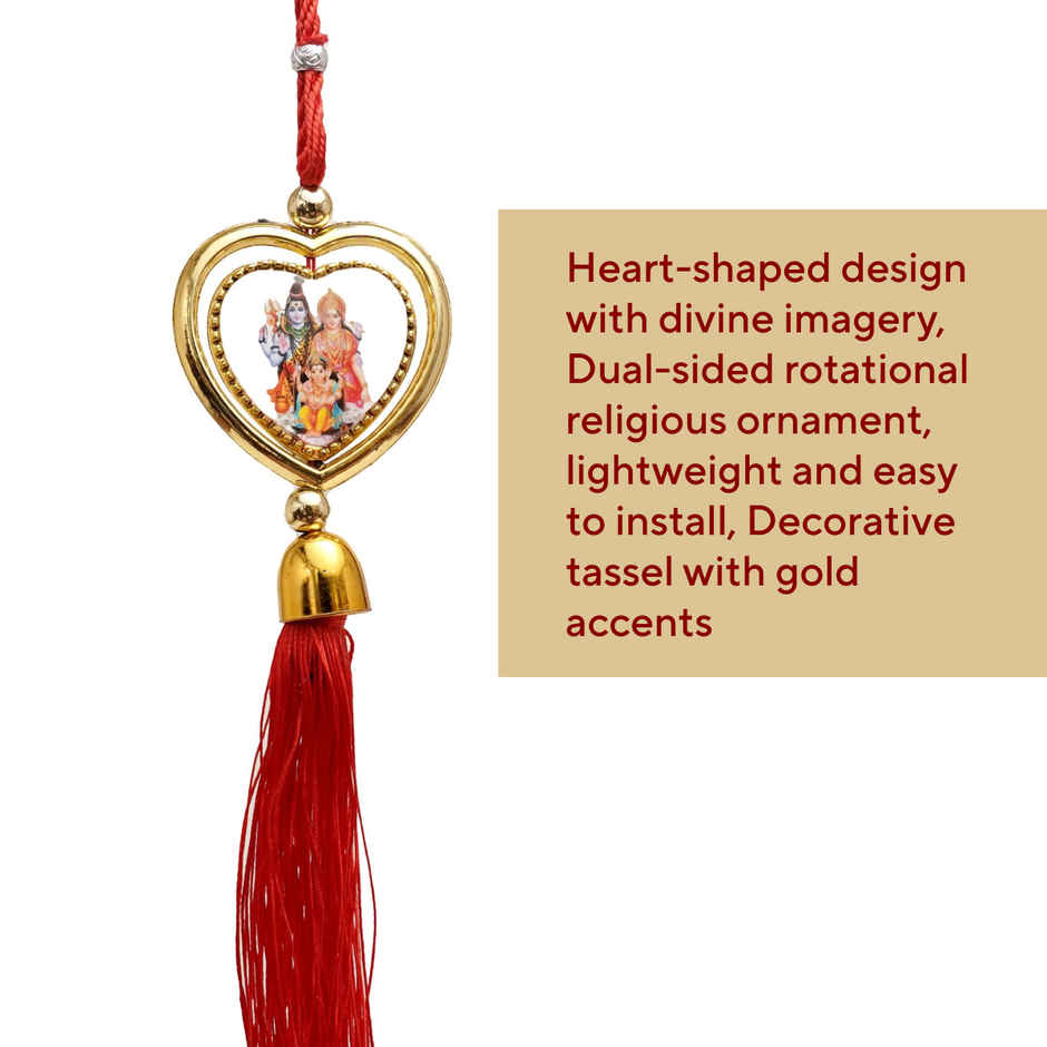Divine Vibes Heart Shape Rotational Dual Side Shiv Pariwar Decorative Car Hanging