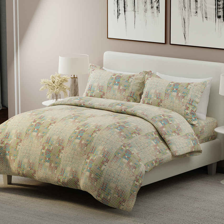 Boutique Living Geo Art (Cottage Garden) 100% Cotton 300 TC Grey King Bedsheet with 2 Pillow Covers