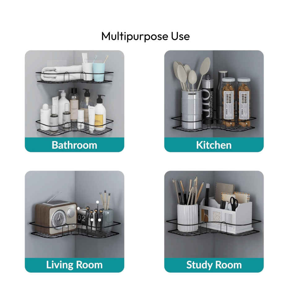 Zulaxy Self-Adhesive Wall Mount Shelf for Bathroom & Kitchen with Adhesive Stickers | Black