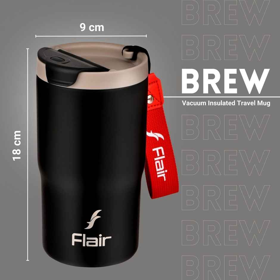 Flair Brew Mug Vacuum Insulated Steel Bottle | 480 ml,Black, 9 Hours Hot And 15 Hours