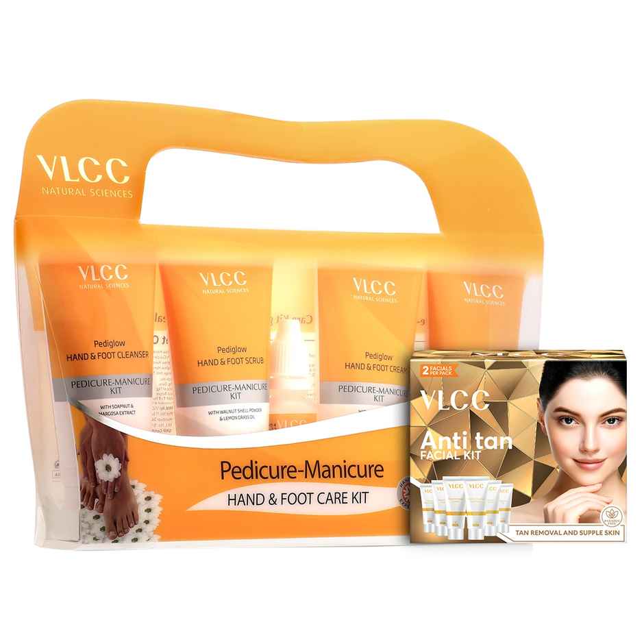 VLCC Salon At Home - Anti Tan Facial Kit - 60 g & Manicure Pedicure Kit Combo