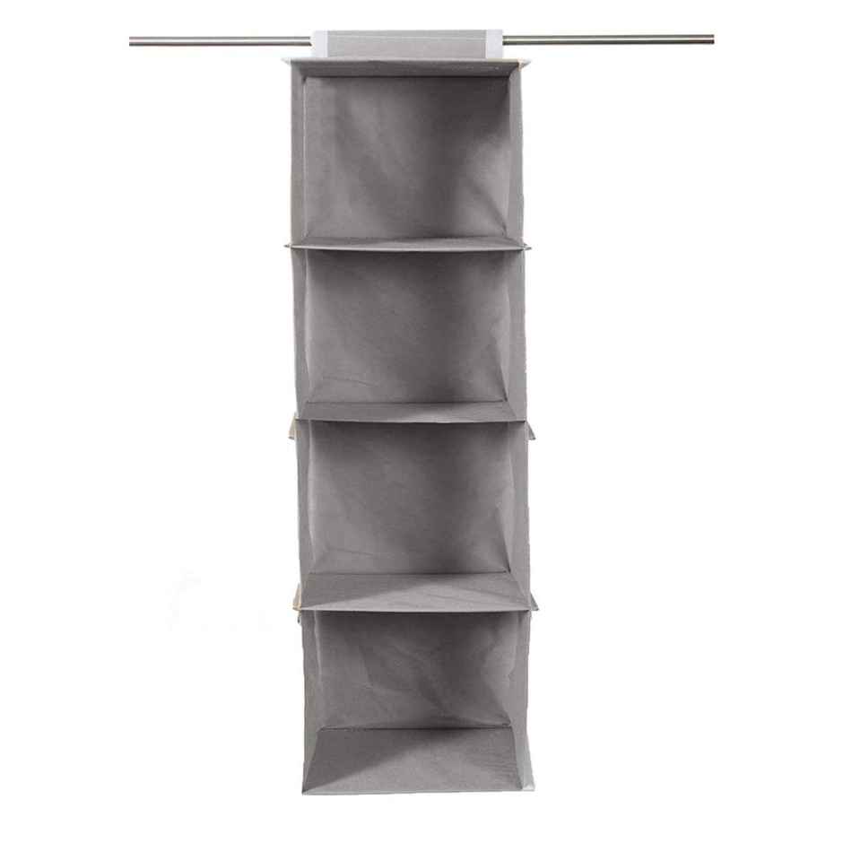 Kuber Industries Pack of 2 Non Woven Fabric Foldable Hanging 4 Shelves Wardrobe Organizer (Grey)