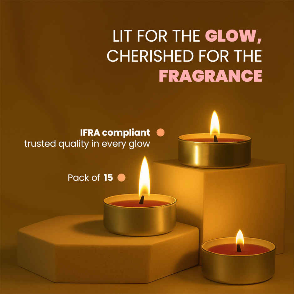 Celeste Rose Gold Scented Tealight Candles | Pack of 15 | 3Hr Burn Time | IRIS