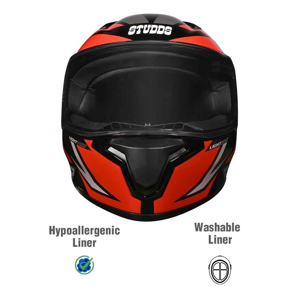 Studds Thunder D1 Lightvolt Full Face Helmet with Spoiler |Black Red - L