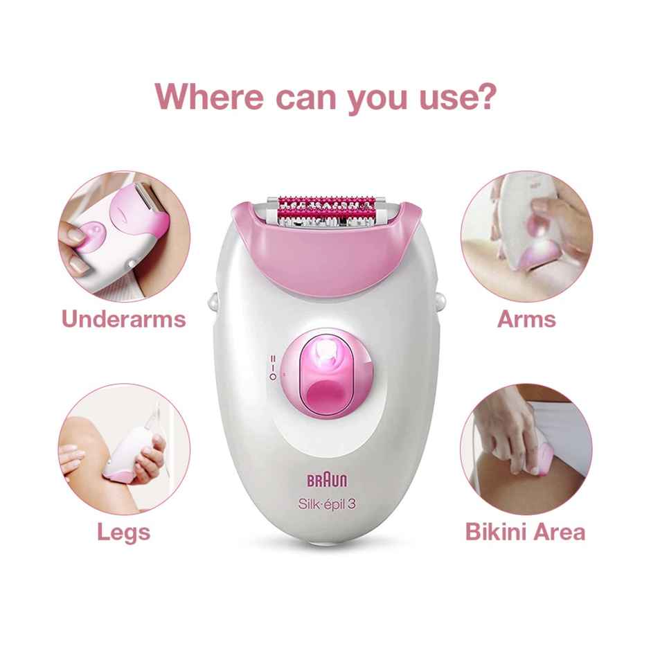 Braun Silk Epilator Se 3031 For Long-Lasting Hair Removal From Roots,White & Pink