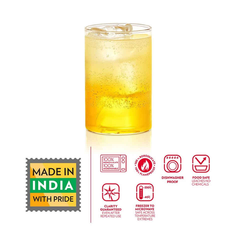 Borosil Vision Transparent Drinking Glass Set | 295 ml Borosilicate Glass Tumblers