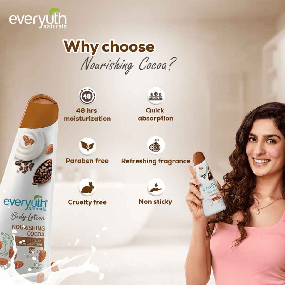 Everyuth Naturals Body Lotion - Nourishing Cocoa with 100% Natural Almond Milk