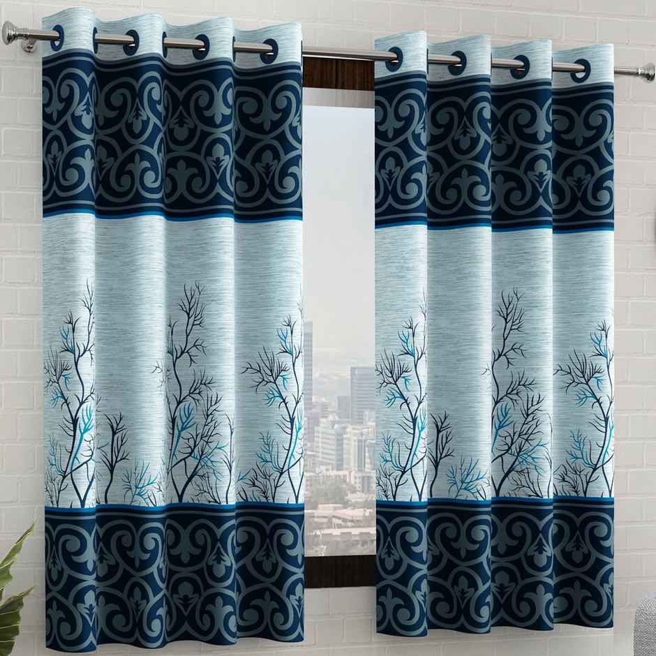 Story@Home 200 GSM Polyester Abstract 2 Piece Window Curtain | Blue & White