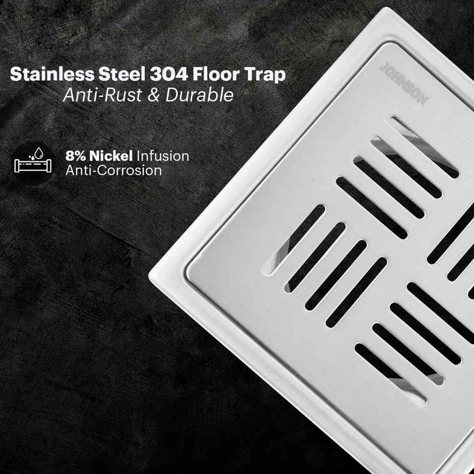 Johnson Ruby 5 x 5 Square Floor Drain With HoleSs304 Anti-Rust, Matt/ Satin Finish