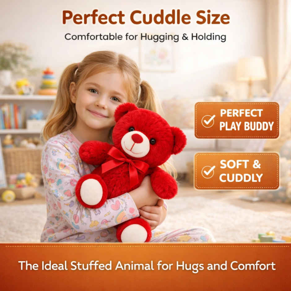 Strawberry Jar Cake (1pc) & Fablue Cute Red Fur Teddy Bear With Red Bow Plush Toy  (1pc) Combo