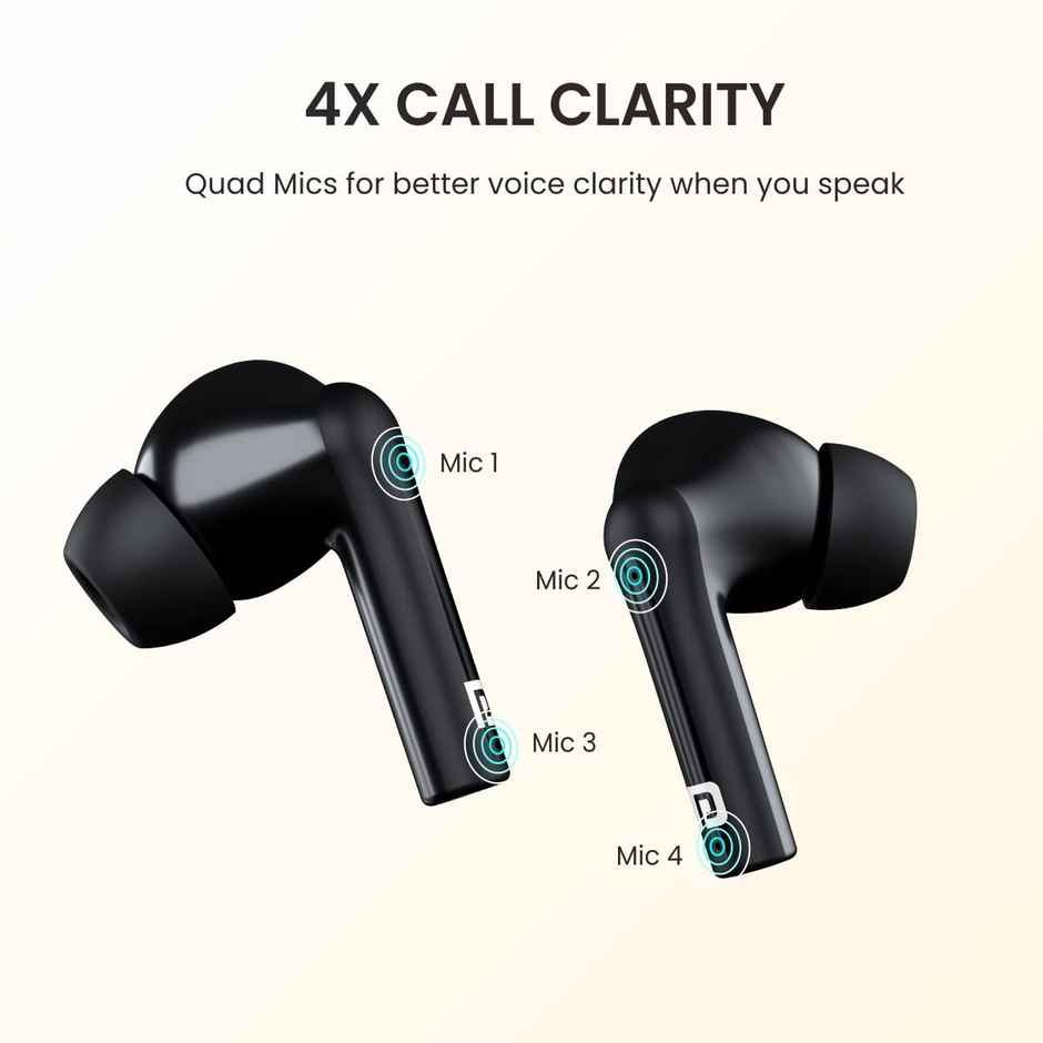 Portronics Harmonics Twins S6 TWS Earbuds with 50Hrs Playtime, Low Latency, Auto ENC, Quad Mics, 10mm Drivers, IPX4 Water Resistant, ASAP Charge, BT5.3, Touch Control, Type C Charging Port(Black)