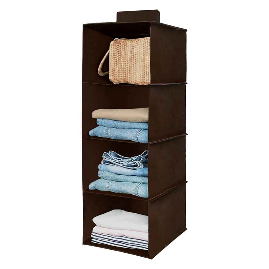 Kuber Industries 4-Shelf Hanging Wardrobe Organizer | Foldable Shoe Storage | 31x25x80cm (Brown)