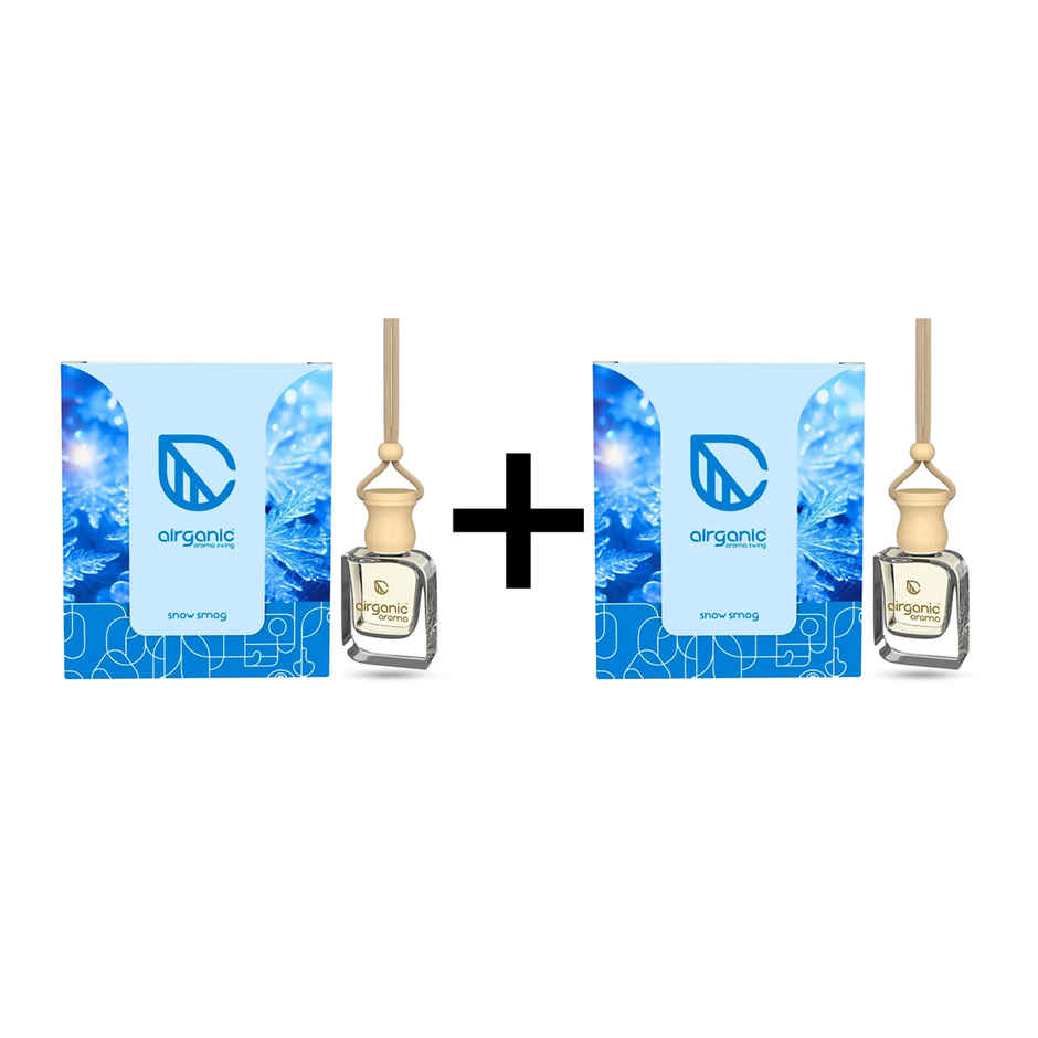 Airganic Aroma Swing Snow Smog Aroma With Essential Oils In Glass Bottle With Wooden Diffuser Lid Combo