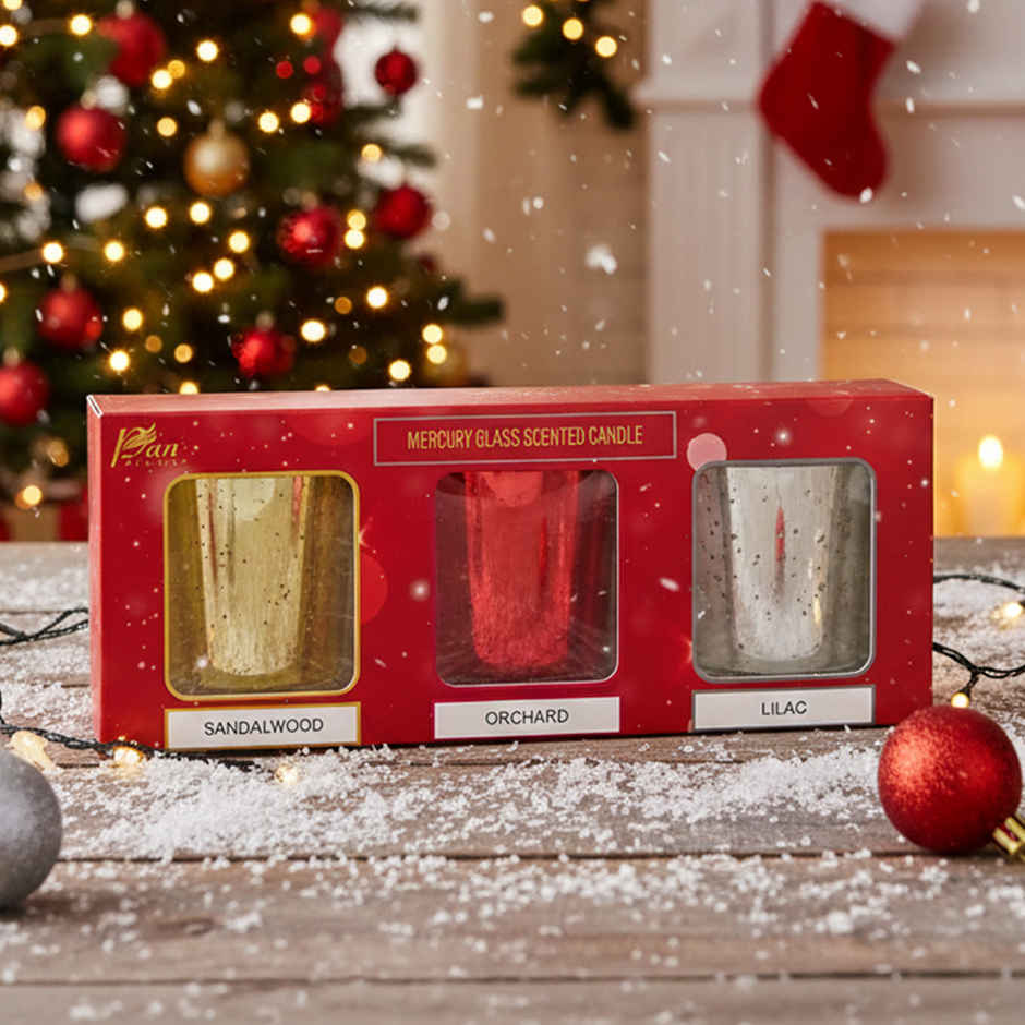 Mercury Series Scented Candles | Pack of 3 | Sandalwood, Orchard & Lilac | Pan Aromas