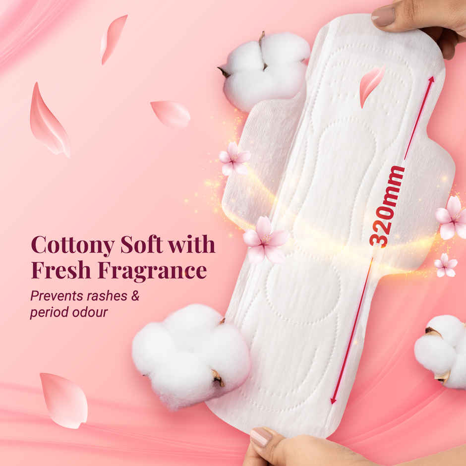 Niine Naturally Soft Ultra Thin XL+ Sanitary Pad | 320 mm and Wider Back | with Biodegradable Bags | 50 Pads