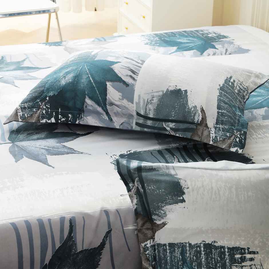 Story@home 240 TC Microfiber Double Printed Flat Bedsheet White & Grey | Floral