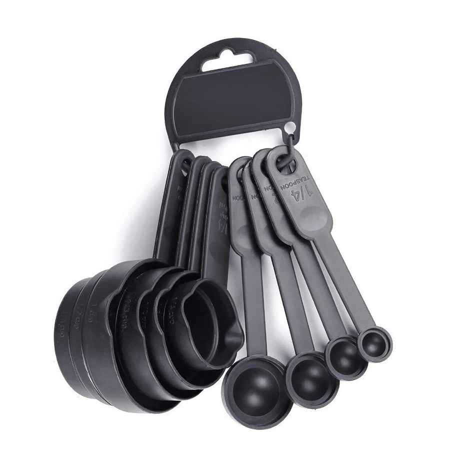 YouBee Plastic Measuring Spoon and Cup Set | 8 Pcs | Black