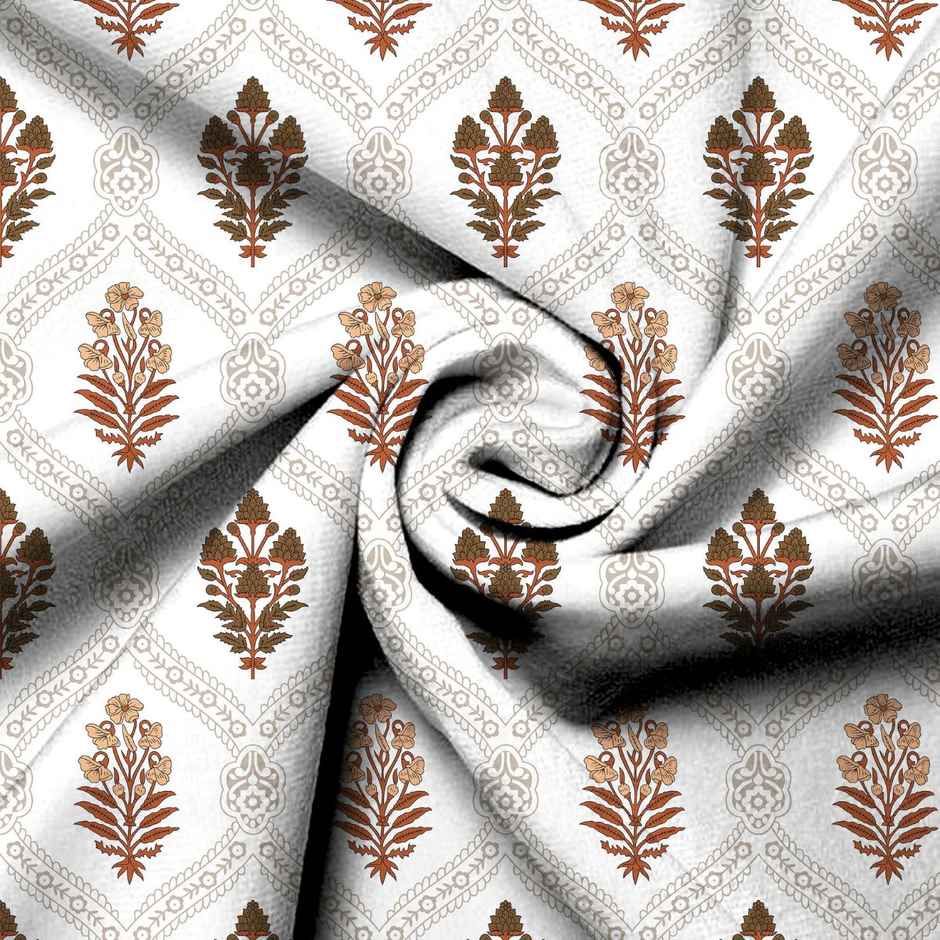 Elegant Weavers Varna Double Ethnic Bedsheet | With 2 Pillow Covers | White and Brown | 98 x 87 in