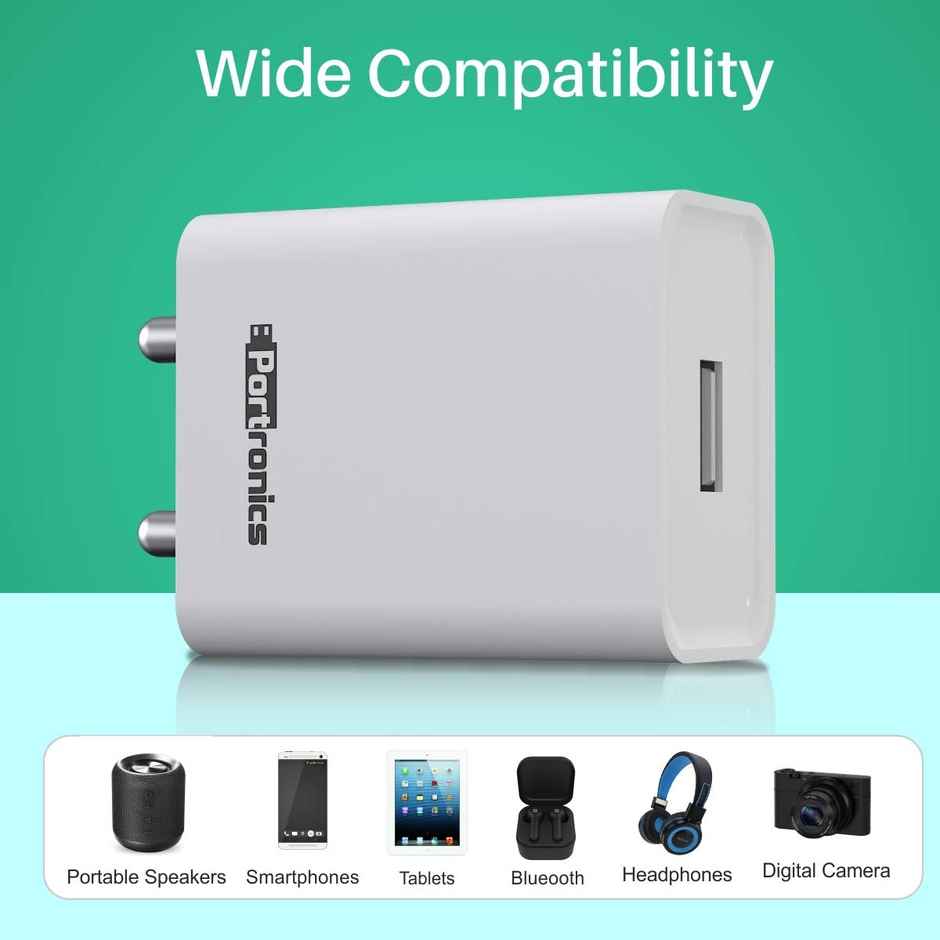 Portronics Adapto 62 POR 1062 USB Wall Adapter with 2.4A Fast Charging Single USB Port(White)