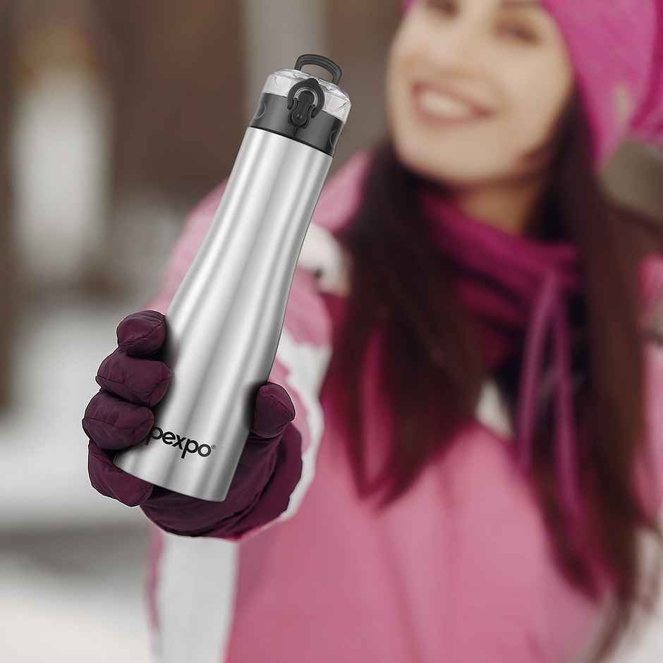 Pexpo Stainless Steel Monaco Fridge Cooling/Sports Sipper Water Bottle | Silver | 1 L