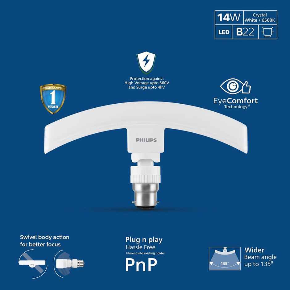 Philips Stellar Bright Curvy 14W Led Bulb Crystal White | B22 Base Holder