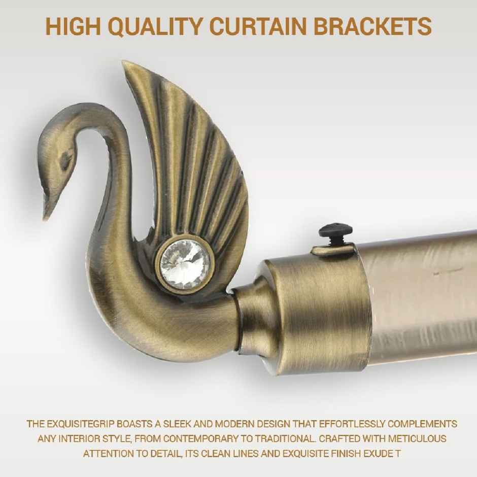 Gloxy Swan Bird Shape Aluminium Curtain Brackets | 1 inch Rod Support Fitting | Antique, Pair of 4