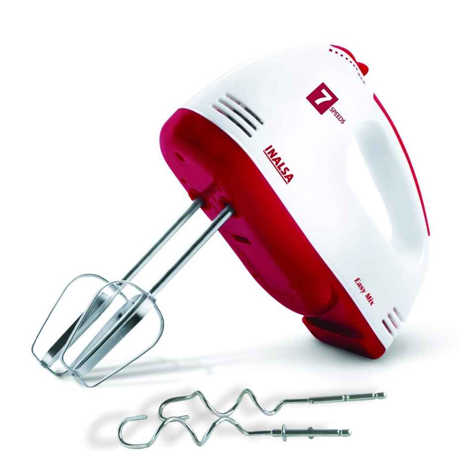 INALSA Hand Blender Easy Mix,Detachable Beaters & Whisker/Dough Hooks,250 W,7 Speed (White/Red)