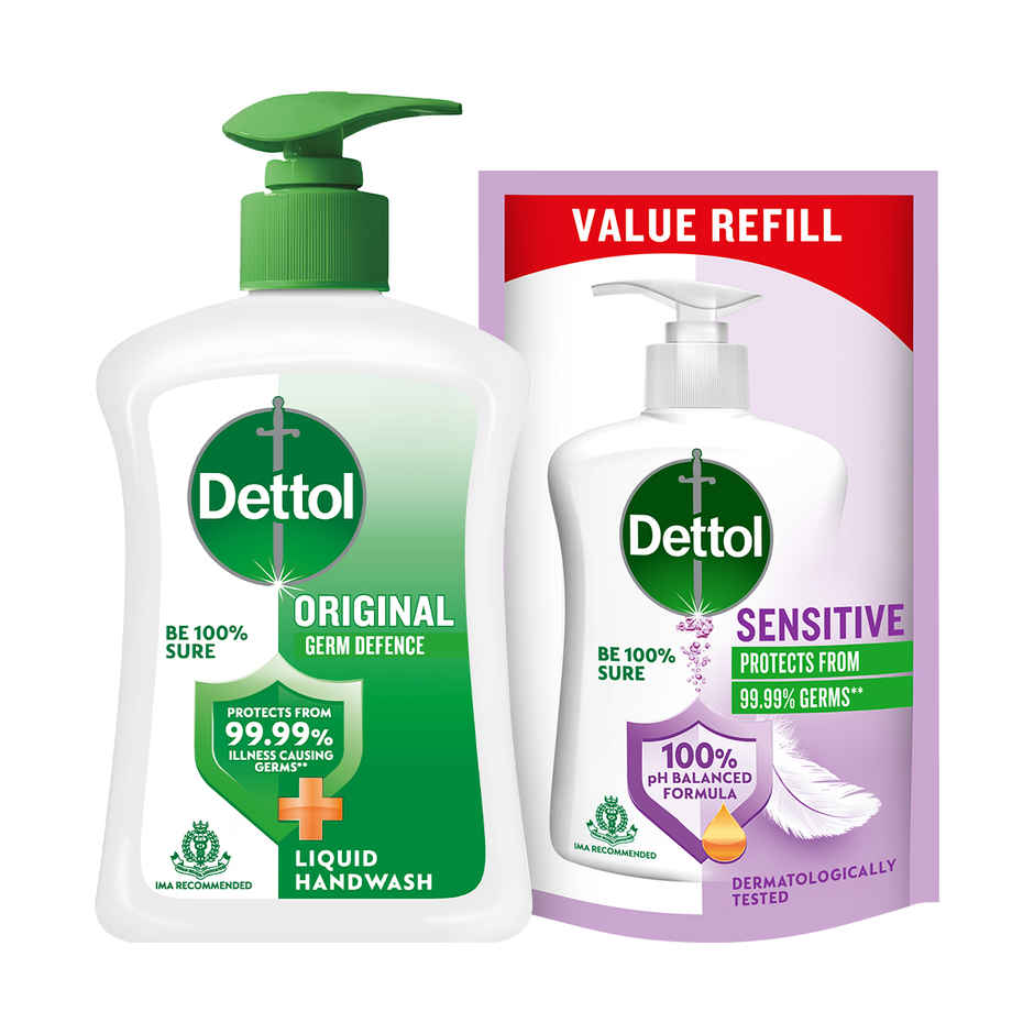 Dettol Original Liquid Hand Wash Pump With Free Handwash Refill | 99.99% Germ Protection
