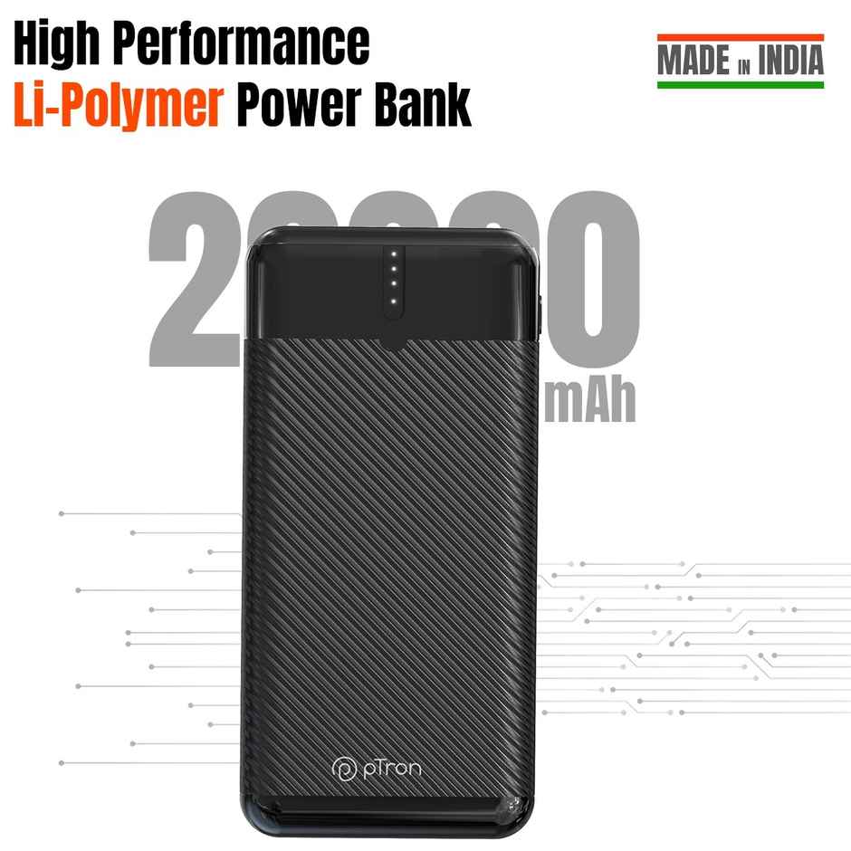 pTron Dynamo Surge 20000 mAh 22.5W Power Bank | VOOC/Wrap/Dash Charging | 20W Type-C Charging - Black