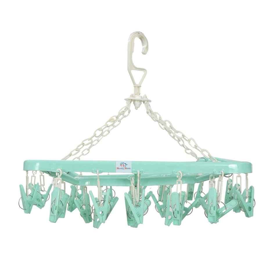 Kuber Industries Plastic (32 Clips) Portable & Rotatable 360 Degree Cloth Drying Hanger (Green)