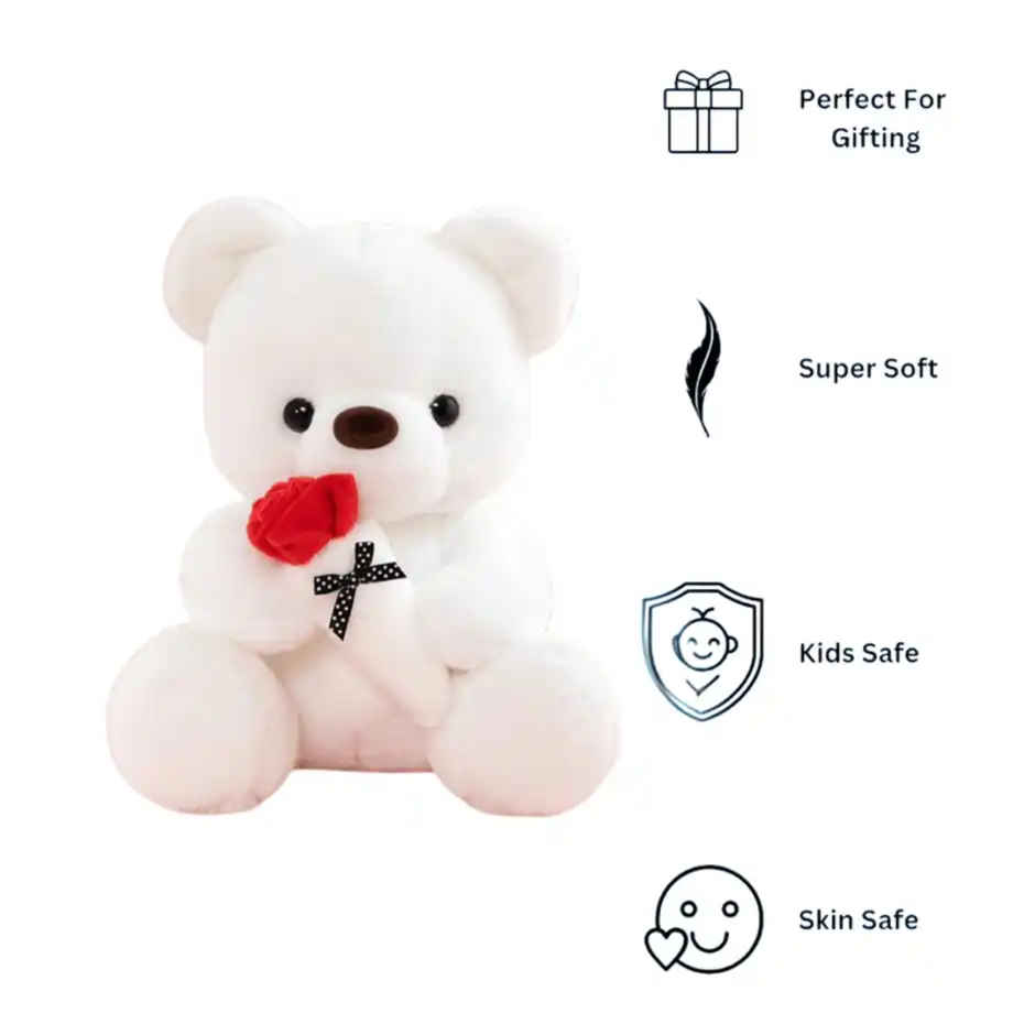 Fablue Cute Teddy Bear with Sweet Rose Plush Toy for Kids | Soft Stuffed Animal Toy