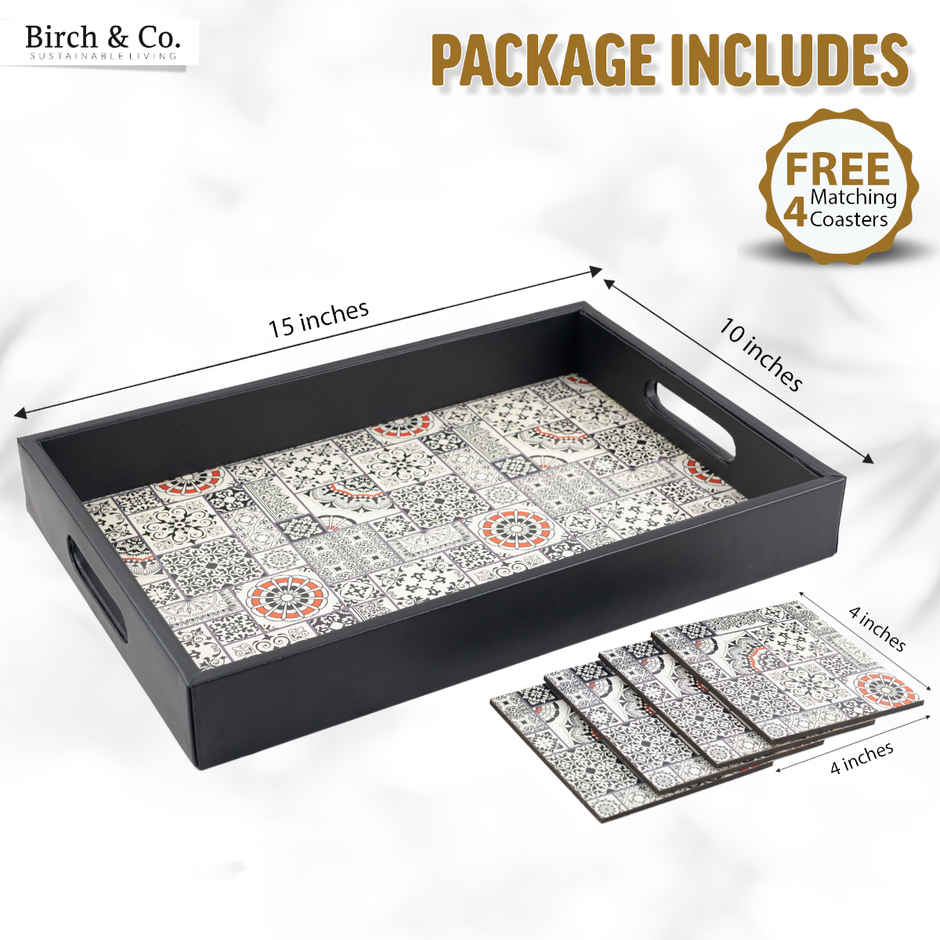 Birch & Co. Serving Tray - Indus With Four Free Matching Coasters