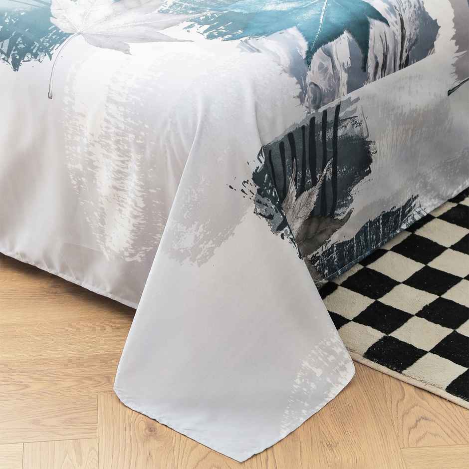 Story@home 240 TC Microfiber Double Printed Flat Bedsheet White & Grey | Floral