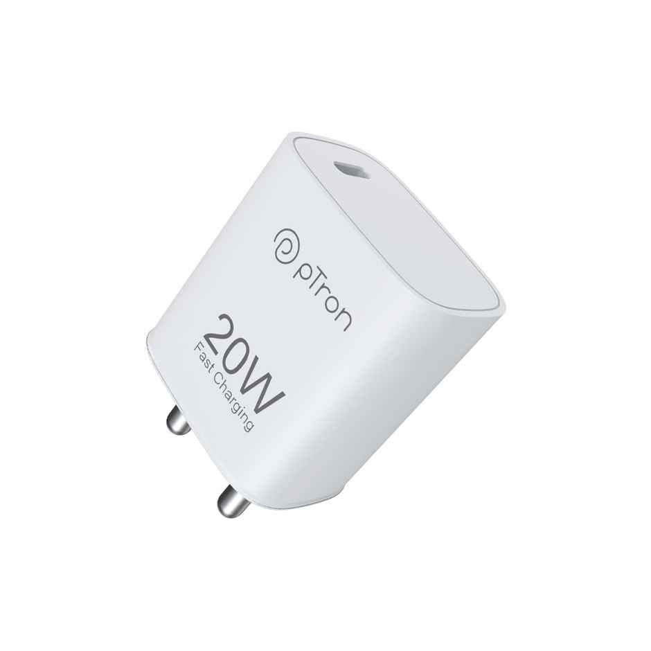 pTron 20W Apple Charger Volta FC18 Type-C/PD Fast Charger Comp. with iPhone 14/13/12/11/X/8 - White