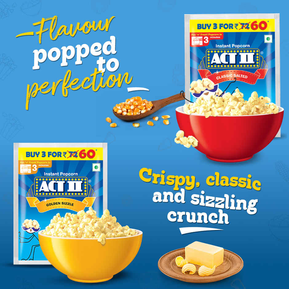 Act II Instant Popcorn - Classic Salted, Combo Pack of 3, Hot & Fresh in 3 Mins Combo  