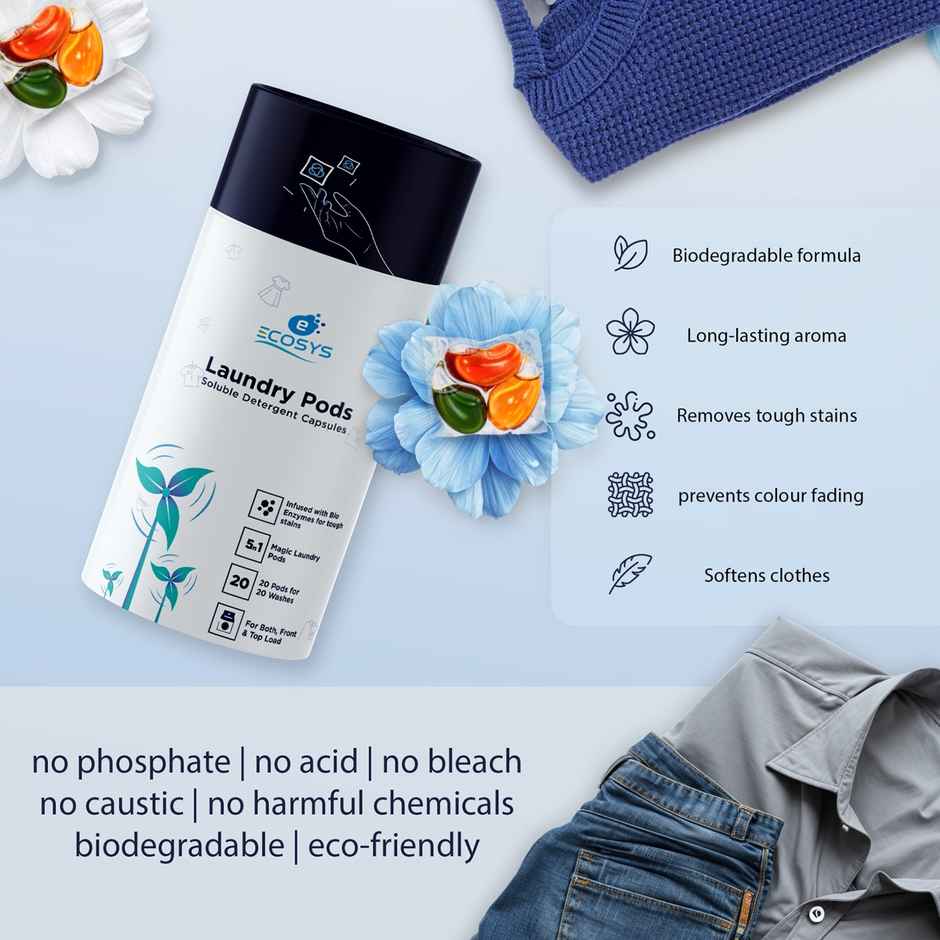 Ecosys Laundry Pods With Bioenzymes | Softener & Long Lasting Aroma