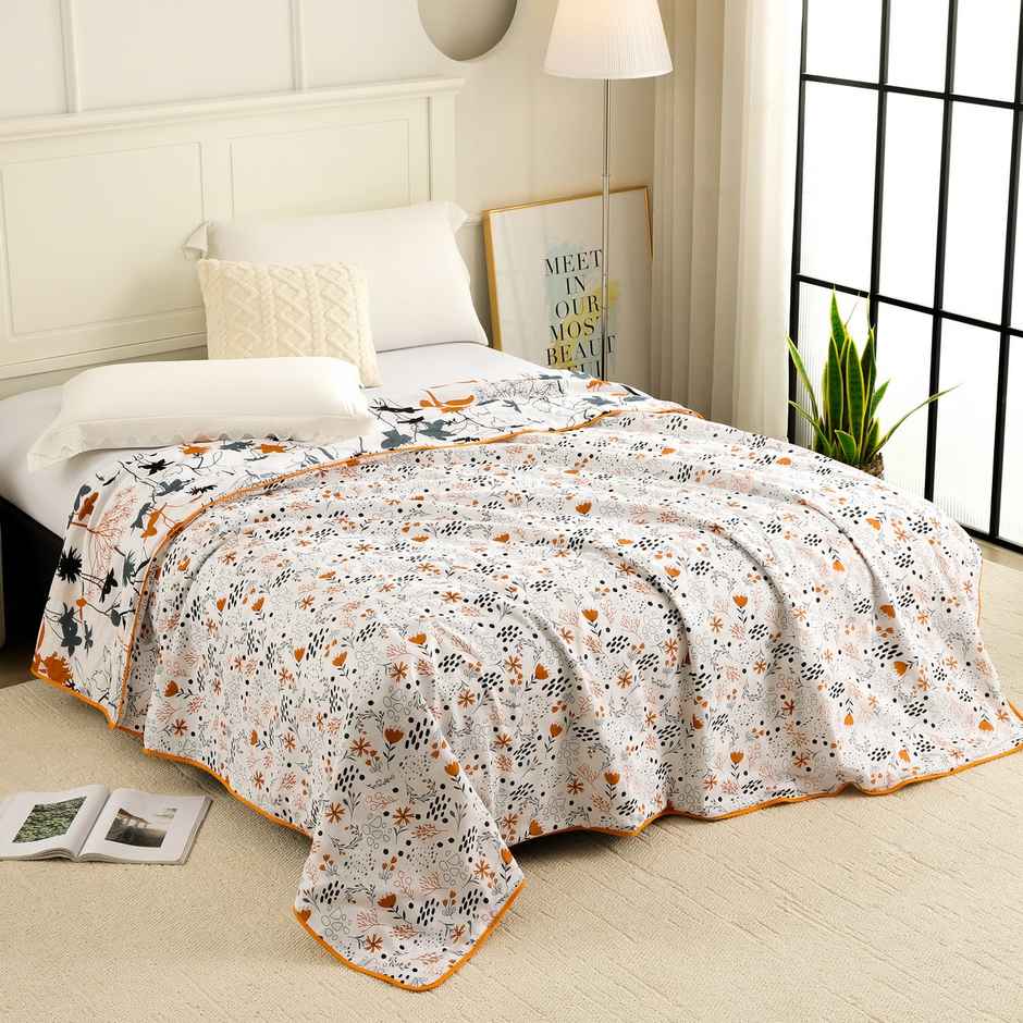 Story@home Floral Single Dohar/Duvet Cover (220x144x2 cms) - White & Orange Floral