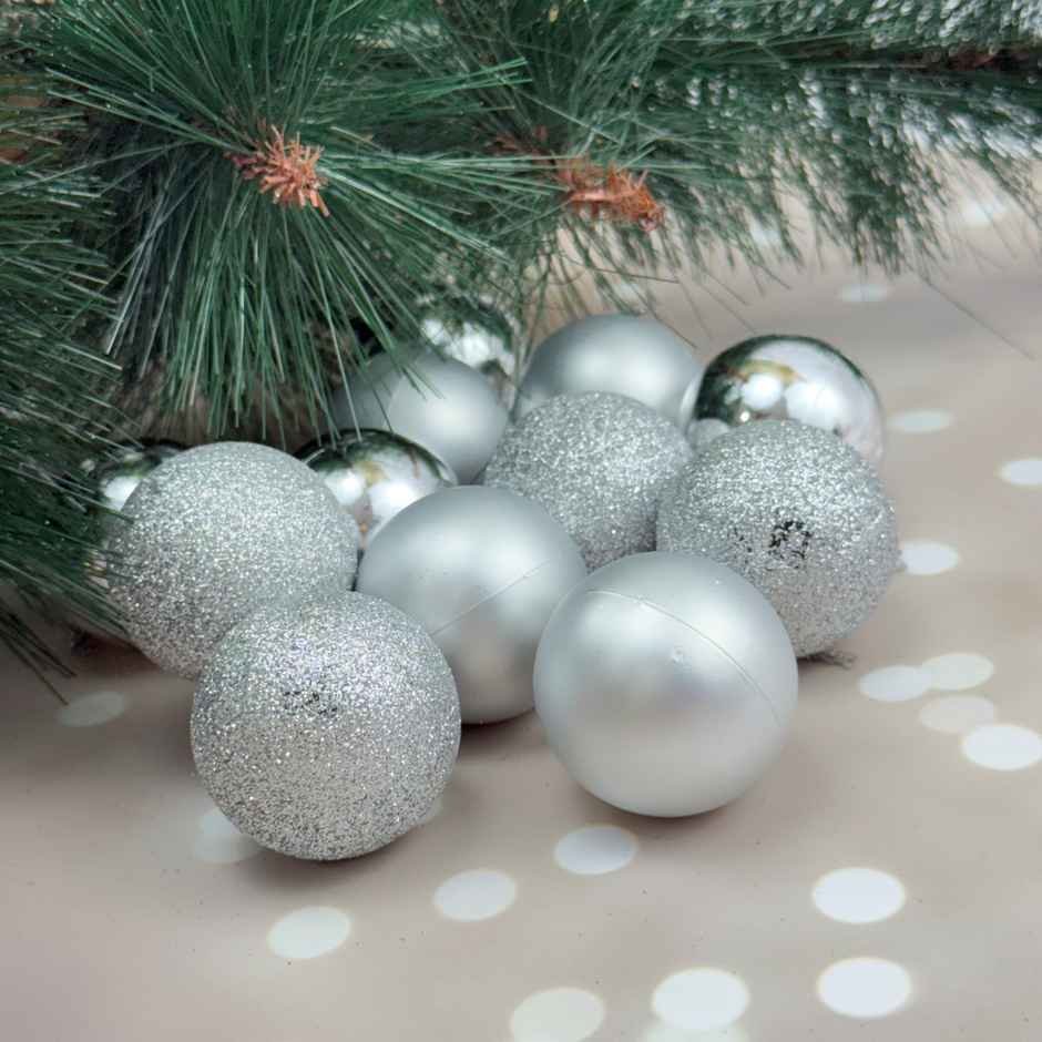 4 cm | 12 pcs Christmas Glitter Matt Shiny Balls Pvc Box Silver | Gullak