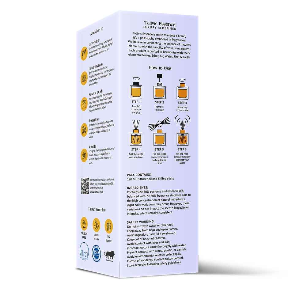 Tattvic Essence Luxury Reed Diffuser Set, Lavender | Stress Relief