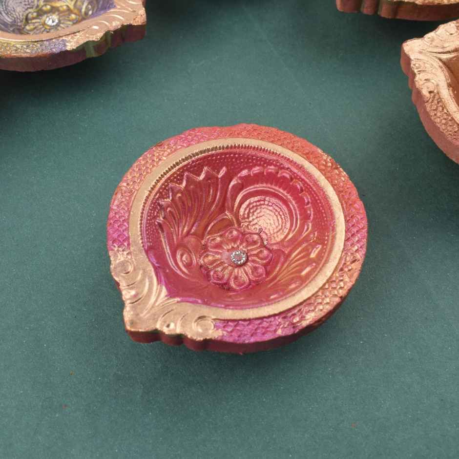 Designer Multicolor Clay Diya | Assorted Shapes | Designer Diya | 4 Pcs | Satvik
