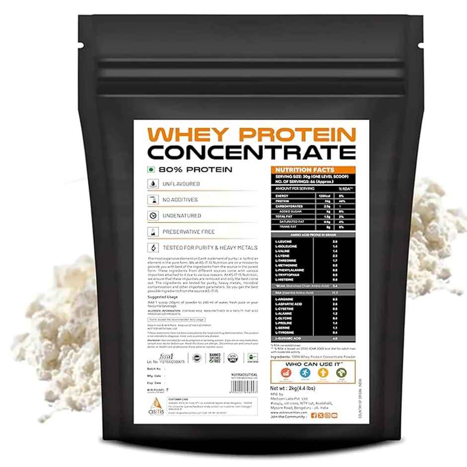 AS-IT-IS Nutrition Whey Protein Concentrate 80% | Unflavored, Tested for Purity